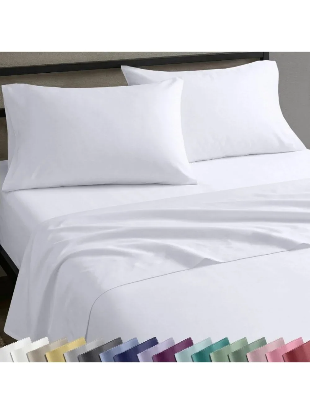 Soft 100% Cotton Sateen Full Size Sheet Set - 4 Piece Bright White Bedding